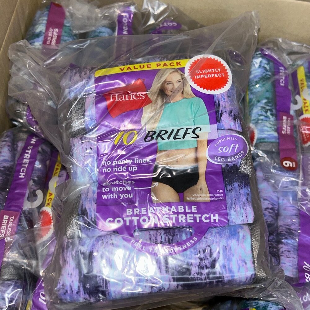 Hanes Women’s Cotton Briefs – LOT 68 - 180 pcs – 18 packs (10 ea) – Sz 6 - NEW